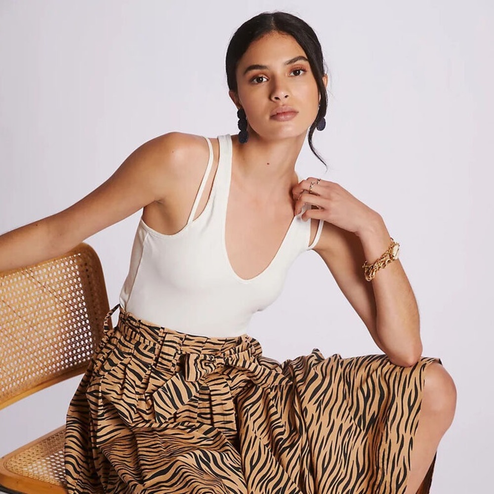Anthropologie Maeve White Strappy Deep V Tank